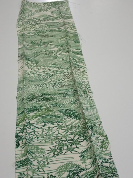 Photo4: 4L10z30  Japanese Kimono Silk  FABRIC Edo town Green 40.2x6.9 (4)