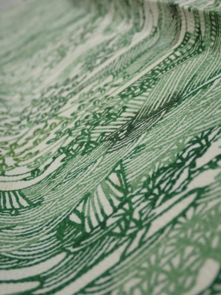 Photo5: 4L10z30  Japanese Kimono Silk  FABRIC Edo town Green 40.2x6.9 (5)
