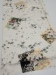 Photo2: 3R01z50  Japanese Kimono Silk  FABRIC Flowers Off-white 39.4x14.6 (2)