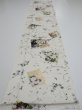 Photo5: 3R03z80  Japanese Kimono Silk  FABRIC Flowers Off-white 64.6x14.6 (5)