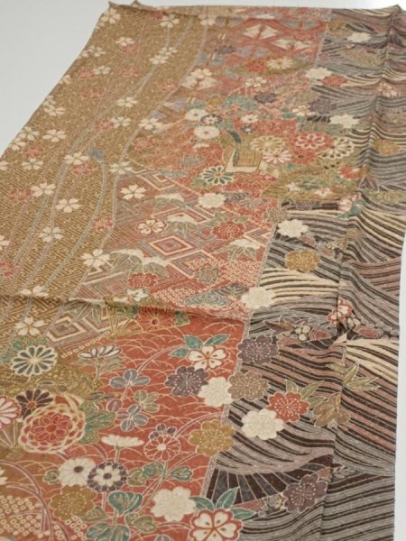 Photo3: 3R02z60  Japanese Kimono Silk  FABRIC Sakura Light brown 42.5x15.0 (3)