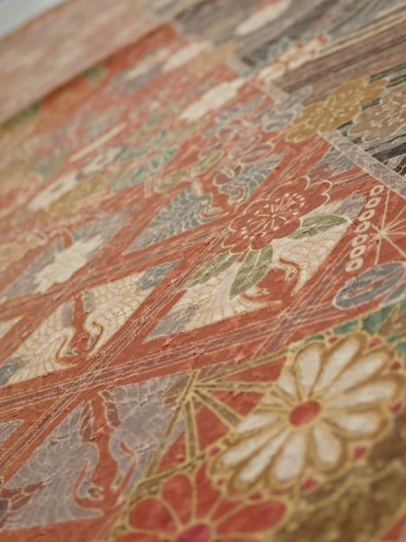 Photo4: 3R02z60  Japanese Kimono Silk  FABRIC Sakura Light brown 42.5x15.0 (4)