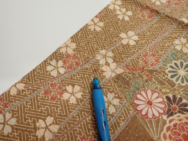 Photo6: 3R02z60  Japanese Kimono Silk  FABRIC Sakura Light brown 42.5x15.0 (6)