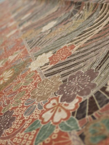 Photo4: 3R08z50  Japanese Kimono Silk  FABRIC Sakura Dark brown 58.3x7.5 (4)