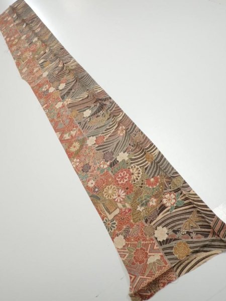 Photo5: 3R08z50  Japanese Kimono Silk  FABRIC Sakura Dark brown 58.3x7.5 (5)