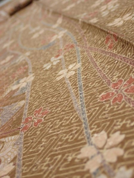 Photo5: 3R09z60  Japanese Kimono Silk  FABRIC Sakura Light brown 81.9x7.5 (5)