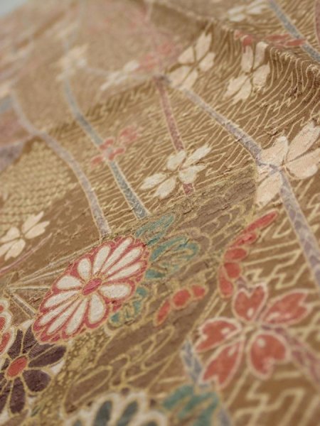 Photo5: 3R10z30  Japanese Kimono Silk  FABRIC Sakura Light brown 34.6x7.5 (5)
