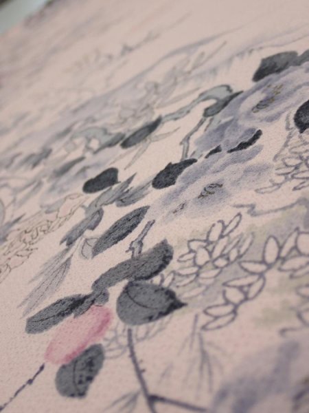 Photo4: 3R01z60  Japanese Kimono Crepe Silk  FABRIC Flowers Light pink 44.1x15.2 (4)