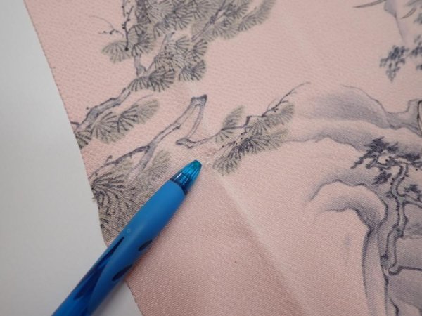 Photo6: 3R01z60  Japanese Kimono Crepe Silk  FABRIC Flowers Light pink 44.1x15.2 (6)