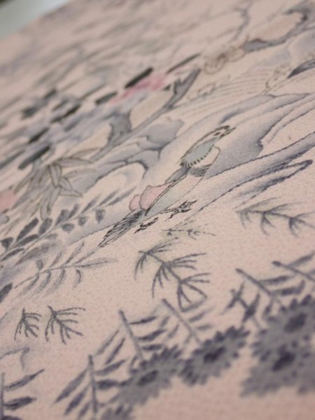 Photo4: 3R02z70  Japanese Kimono Crepe Silk  FABRIC Flowers Light pink 44.1x15.0 (4)