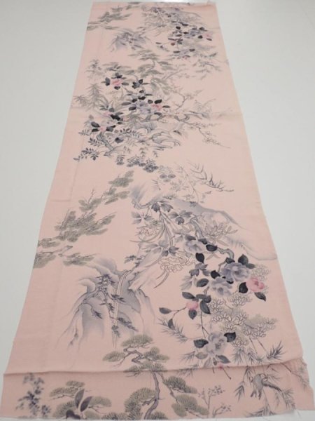 Photo5: 3R02z70  Japanese Kimono Crepe Silk  FABRIC Flowers Light pink 44.1x15.0 (5)
