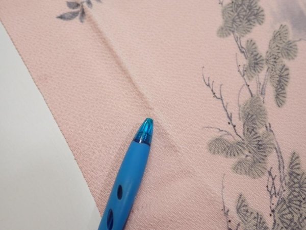 Photo6: 3R02z70  Japanese Kimono Crepe Silk  FABRIC Flowers Light pink 44.1x15.0 (6)