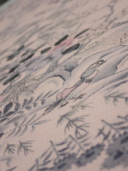 Photo4: 3R03z90  Japanese Kimono Crepe Silk  FABRIC Flowers Light pink 63.0x15.0 (4)