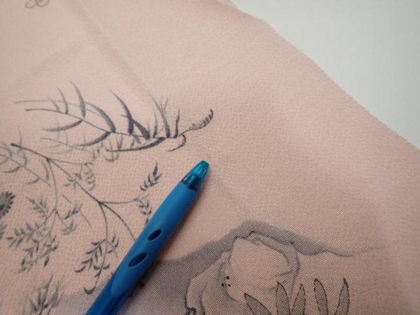 Photo7: 3R05z90  Japanese Kimono Crepe Silk  FABRIC Flowers Light pink 63.0x15.0 (7)