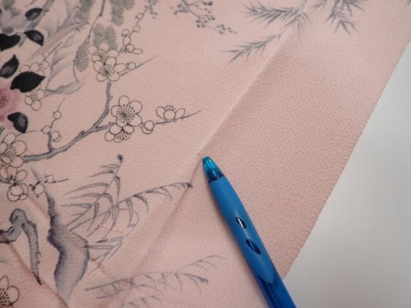 Photo9: 3R05z90  Japanese Kimono Crepe Silk  FABRIC Flowers Light pink 63.0x15.0 (9)