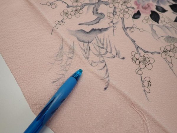Photo6: 3R06z90  Japanese Kimono Crepe Silk  FABRIC Flowers Light pink 63.0x15.0 (6)