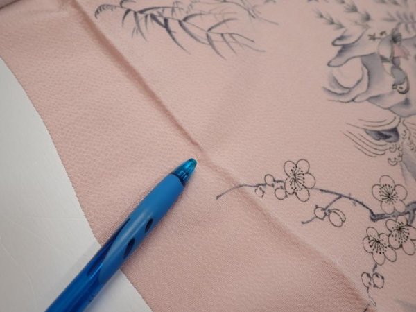 Photo7: 3R06z90  Japanese Kimono Crepe Silk  FABRIC Flowers Light pink 63.0x15.0 (7)