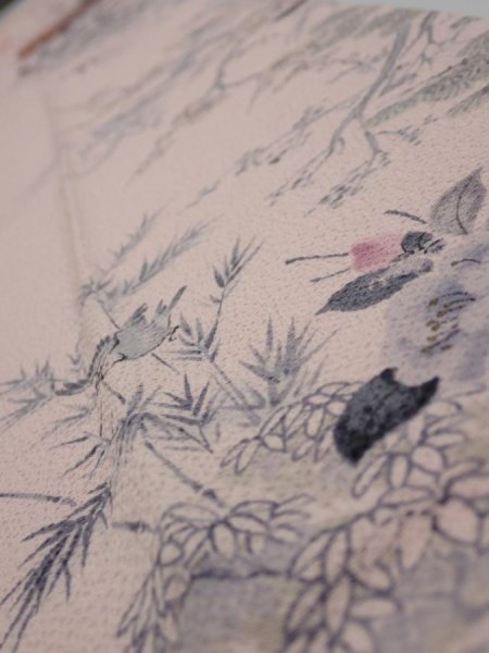 Photo4: 3R09z60  Japanese Kimono Crepe Silk  FABRIC Flowers Light pink 83.5x7.5 (4)