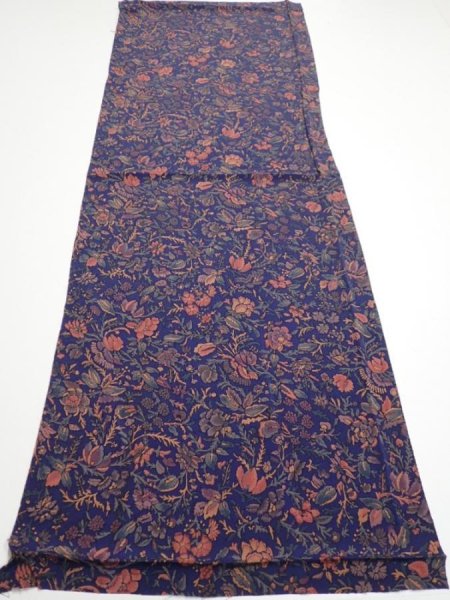 Photo5: 3R01z60  Japanese Kimono Crepe Silk  FABRIC Flowers Navy 39.4x14.6 (5)