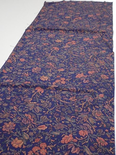 Photo3: 3R06z90  Japanese Kimono Crepe Silk  FABRIC Flowers Navy 62.2x14.4 (3)