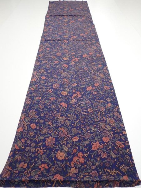 Photo5: 3R06z90  Japanese Kimono Crepe Silk  FABRIC Flowers Navy 62.2x14.4 (5)
