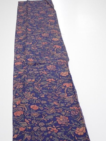 Photo3: 3R07z40  Japanese Kimono Crepe Silk  FABRIC Flowers Navy 56.7x7.1 (3)