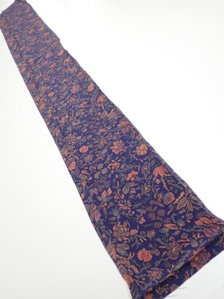 Photo5: 3R07z40  Japanese Kimono Crepe Silk  FABRIC Flowers Navy 56.7x7.1 (5)