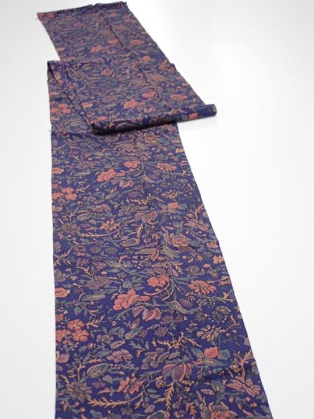 Photo3: 3R09z60  Japanese Kimono Crepe Silk  FABRIC Flowers Navy 79.5x7.1 (3)