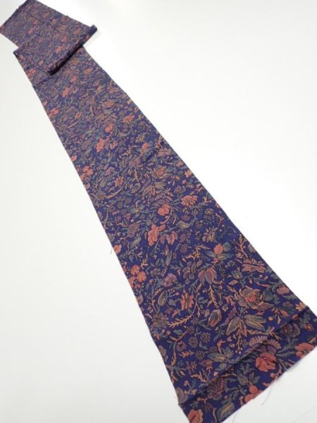 Photo5: 3R09z60  Japanese Kimono Crepe Silk  FABRIC Flowers Navy 79.5x7.1 (5)