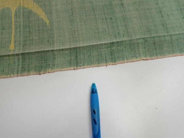 Photo7: 3R01z50  Japanese Kimono Silk TSUMUGI FABRIC Flying crane Light green 41.7x14.6 (7)