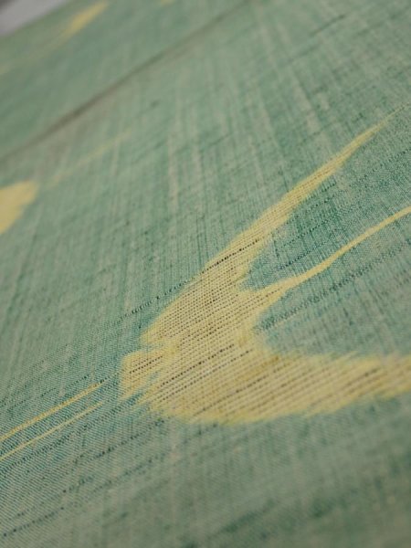 Photo4: 3R02z50  Japanese Kimono Silk TSUMUGI FABRIC Flying crane Light green 40.9x14.4 (4)