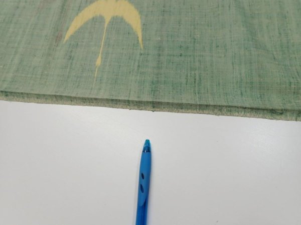 Photo6: 3R02z50  Japanese Kimono Silk TSUMUGI FABRIC Flying crane Light green 40.9x14.4 (6)