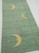 Photo2: 3R03z70  Japanese Kimono Silk TSUMUGI FABRIC Flying crane Light green 60.6x14.6 (2)