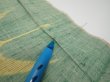 Photo6: 3R03z70  Japanese Kimono Silk TSUMUGI FABRIC Flying crane Light green 60.6x14.6 (6)
