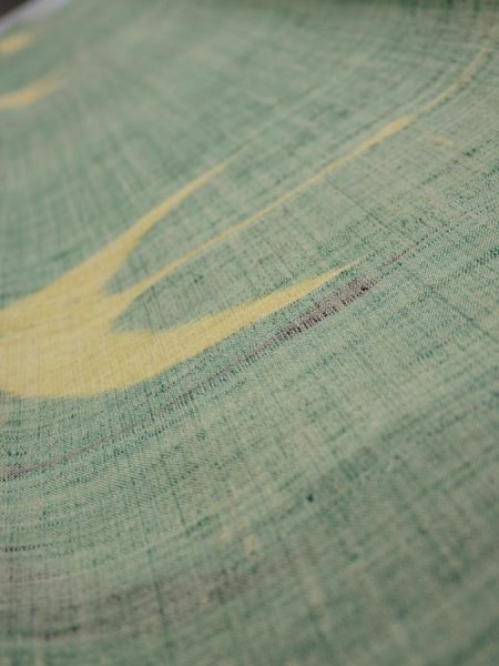 Photo5: 3R07z40  Japanese Kimono Silk TSUMUGI FABRIC Flying crane Light green 53.1x7.5 (5)