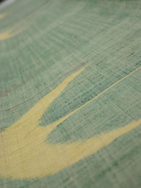 Photo4: 3R08z40  Japanese Kimono Silk TSUMUGI FABRIC Flying crane Light green 53.1x7.5 (4)