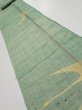 Photo1: 3R09z40  Japanese Kimono Silk TSUMUGI FABRIC Flying crane Light green 74.0x6.7 (1)