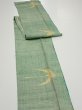 Photo3: 3R09z40  Japanese Kimono Silk TSUMUGI FABRIC Flying crane Light green 74.0x6.7 (3)