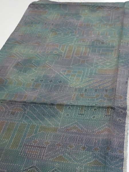 Photo3: 3R01z50  Japanese Kimono Silk TSUMUGI FABRIC  Dull cyan 41.3x14.6 (3)