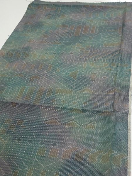 Photo3: 3R02z50  Japanese Kimono Silk TSUMUGI FABRIC  Dull cyan 41.3x14.6 (3)