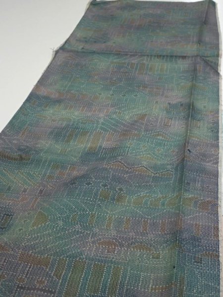 Photo3: 3R04z80  Japanese Kimono Silk TSUMUGI FABRIC  Dull cyan 65.7x14.6 (3)