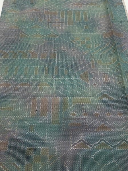 Photo1: 3R05z80  Japanese Kimono Silk TSUMUGI FABRIC  Dull cyan 65.7x14.6 (1)