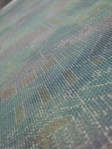 Photo4: 3R06z80  Japanese Kimono Silk TSUMUGI FABRIC  Dull cyan 66.1x14.6 (4)