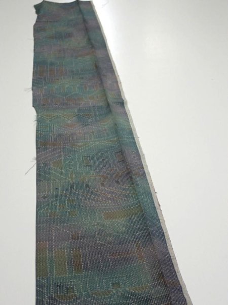 Photo3: 3R08z40  Japanese Kimono Silk TSUMUGI FABRIC  Dull cyan 59.4x7.3 (3)