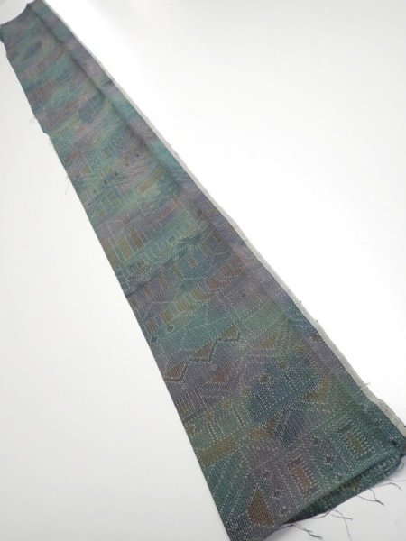 Photo5: 3R08z40  Japanese Kimono Silk TSUMUGI FABRIC  Dull cyan 59.4x7.3 (5)