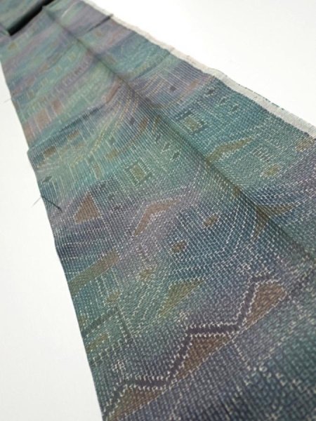 Photo1: 3R09z50  Japanese Kimono Silk TSUMUGI FABRIC  Dull cyan 84.3x7.3 (1)