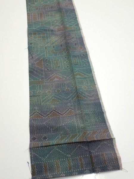 Photo2: 3R09z50  Japanese Kimono Silk TSUMUGI FABRIC  Dull cyan 84.3x7.3 (2)