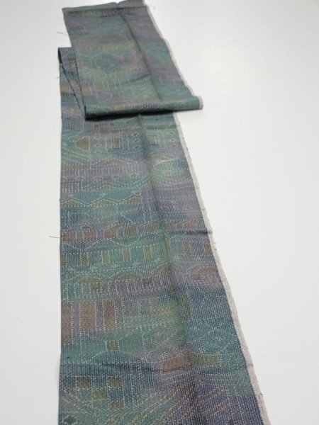 Photo3: 3R09z50  Japanese Kimono Silk TSUMUGI FABRIC  Dull cyan 84.3x7.3 (3)