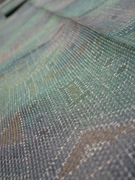 Photo4: 3R09z50  Japanese Kimono Silk TSUMUGI FABRIC  Dull cyan 84.3x7.3 (4)