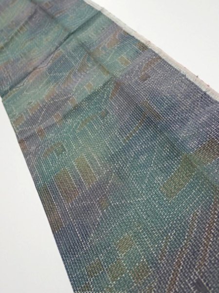 Photo2: 3R10z20  Japanese Kimono Silk TSUMUGI FABRIC  Dull cyan 33.9x7.3 (2)